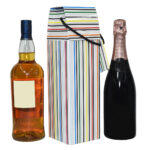 TRIACE Wine Bag Cum Box- Pack of 5 | Multi Color Strip Design Wine Bottle Gifting Paper Carry Bags with Message Card | For All Occasions Parties, Diwali, Anniversary | Hardboard | Gift Bag Hamper