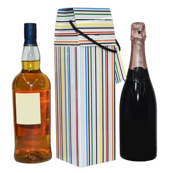 TRIACE Wine Bag Cum Box- Pack of 5 | Multi Color Strip Design Wine Bottle Gifting Paper Carry Bags with Message Card | For All Occasions Parties, Diwali, Anniversary | Hardboard | Gift Bag Hamper