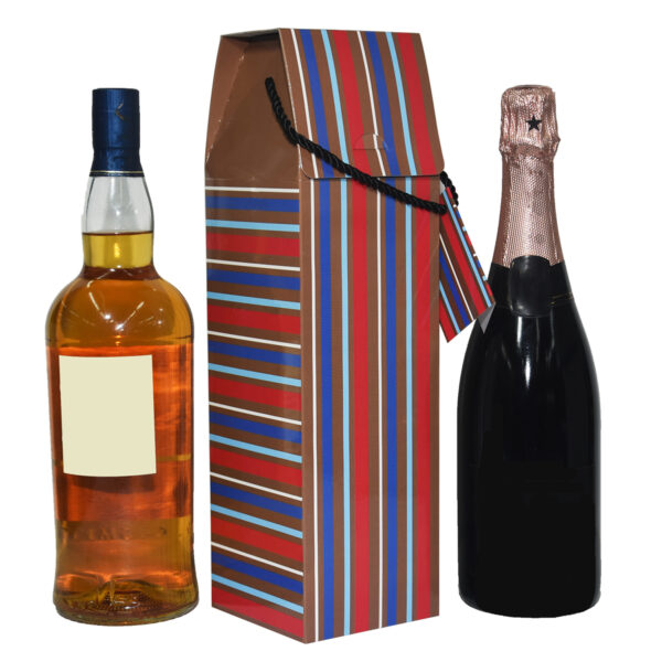 TRIACE Wine Bag Cum Box- Pack of 5 | Brown Strip Design Wine Bottle Gifting Paper Carry Bags | Message Card | For All Occasions, Parties - Diwali, Christmas, Anniversaries With Printed Design - Brown