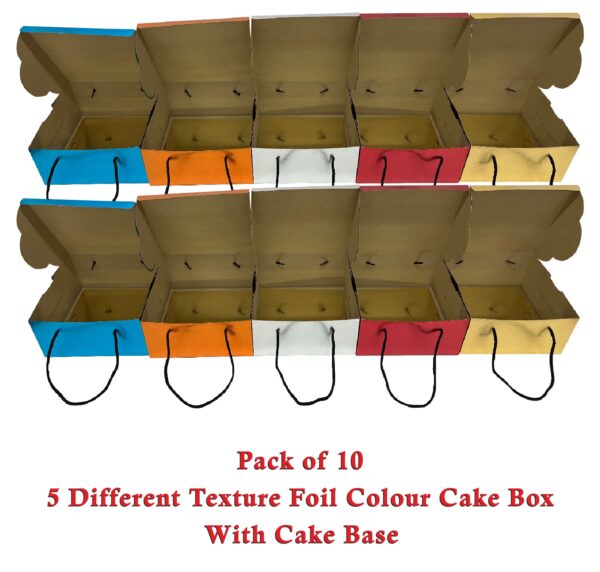 Multi Colour Texture Cake Box (Pack of 10) 8 x 8 x 4-Pack of 10 | Suitable for Cake, Pastries, Cookies, Cupcakes, Brownie, Chocolate Gift Packaging Box | Cardboard | Bakery, Kitchen, Parties, Fridge, Disposable | TR 177