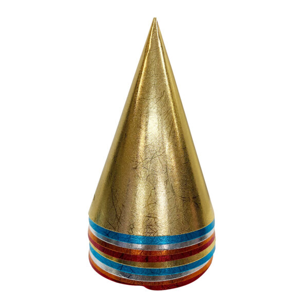 Party Hats | Decorative Multi Coloured Textured Foil | PRE ASSEMBLED | Pack of 10 | 5 Different Colours | TR 185