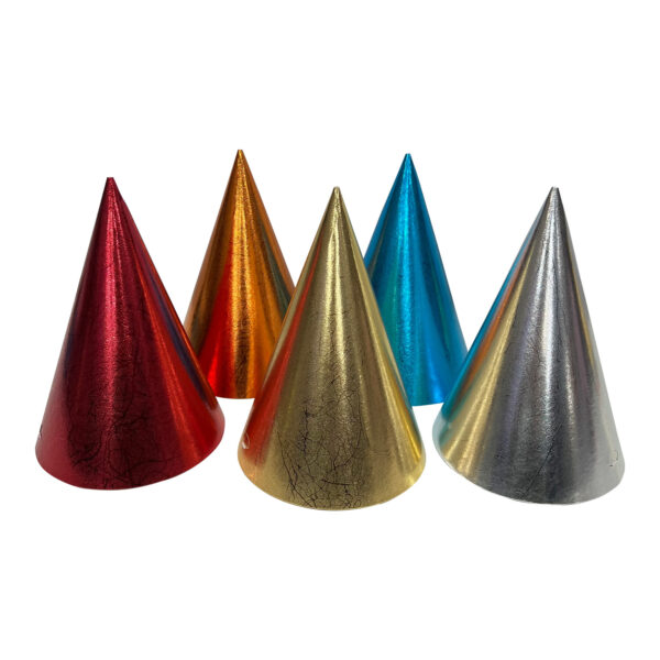 Party Hats | Decorative Multi Coloured Textured Foil | PRE ASSEMBLED | Pack of 10 | 5 Different Colours | TR 185