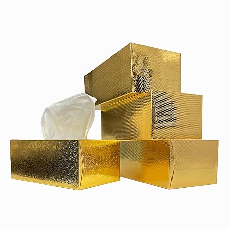 2 Ply Tissue Box | Decorative GOLD Different Pattern  |UNBRANDED| Pack of 4 |100 Pulls, 200 Sheets Per box| TR 183