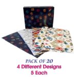 Multi Purpose Rectangle Box |Pack of 20 |Decorative Multi Colour Printed Designs| 5 Pcs Each |Suitable for Food, Mithai, Jewellery, Dry Food, Gift Box|18 cm x 13 cm x 3.7 cm|TR211