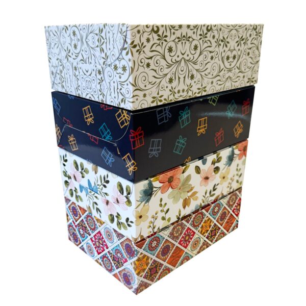 Multi Purpose Rectangle Box |Pack of 20 |Decorative Multi Colour Printed Designs| 5 Pcs Each |Suitable for Food, Mithai, Jewellery, Dry Food, Gift Box|17 cm x 12.5 cm x 6 cm|TR212