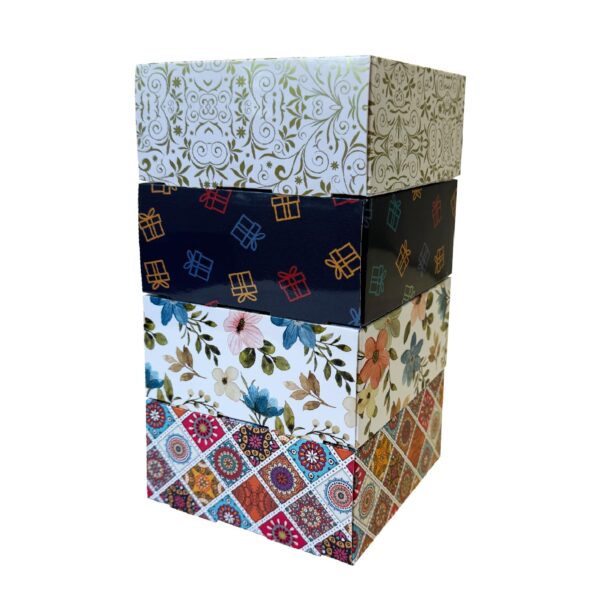 Multi Purpose Square Box |Pack of 20 |Decorative Multi Colour Printed Designs| 5 Pcs Each |Suitable for Food, Mithai, Jewellery, Dry Food, Gift Box|12.5 cm x 12.5 cm x 6 cm |TR210