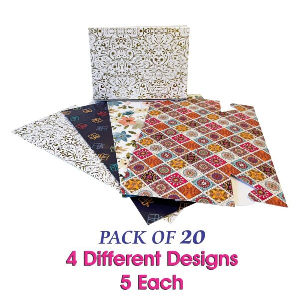 Multi Purpose Rectangle Box |Pack of 20 |Decorative Multi Colour Printed Designs| 5 Pcs Each |Suitable for Food, Mithai, Jewellery, Dry Food, Gift Box|17 cm x 12.5 cm x 6 cm|TR212