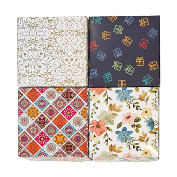 Multi Purpose Square Box |Pack of 20 |Decorative Multi Colour Printed Designs| 5 Pcs Each |Suitable for Food, Mithai, Jewellery, Dry Food, Gift Box|12.5 cm x 12.5 cm x 6 cm |TR210